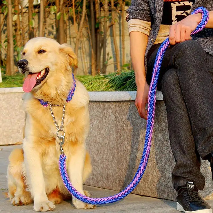 Double Strand Rope Large Metal P Chain Buckle National Color Pet Rope Collar Set For Big Dogs