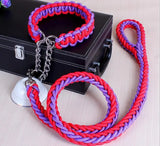 Double Strand Rope Large Metal P Chain Buckle National Color Pet Rope Collar Set For Big Dogs