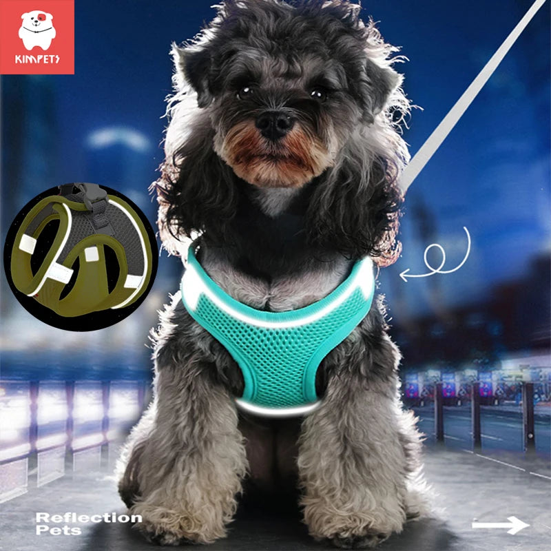 Kimpets Dog Harness Clothes Vest Chest Collars Rope Dogs Reflective Breathable Adjustable Outdoor Pet Supplies